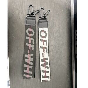 Off-White Black & White Logo Key Strap Pair with Pink Stitching